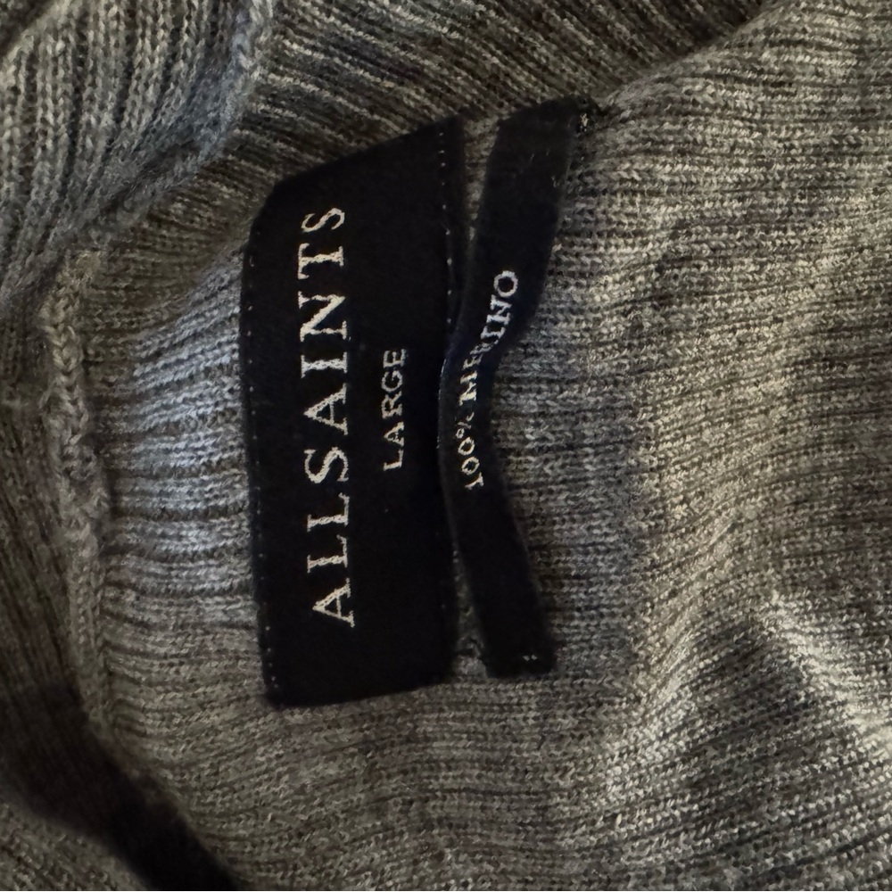 All Saints Gray Merino Wool Cardigan